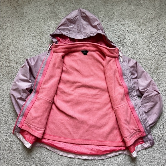 Eddie Bauer Kids Hooded Jacket Pink Colorblock Size L 14 16 Fleece Lined - Picture 3 of 9